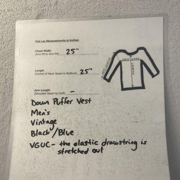 Vintage 90s Down Puffer Vest Mens Large L Black Blue Zip Warm Insulated Winter - Picture 6 of 16